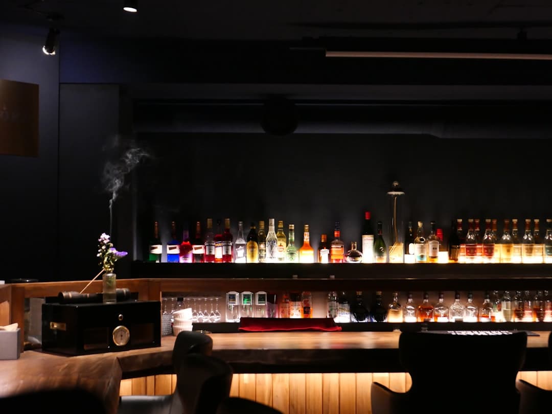 Elegant cocktails at a dark upscale bar