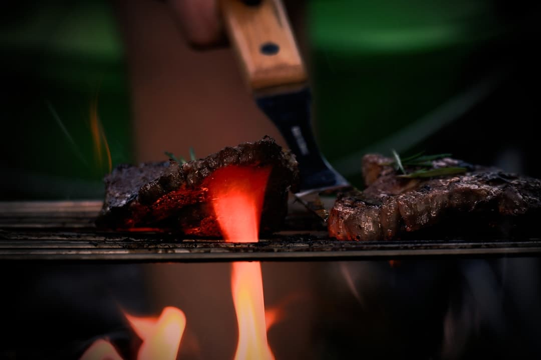 Seared steak in a cast iron pan